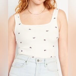 Old Navy Women's Ultra Crop Tank Top XXL Cream Floral Color Ribbed New